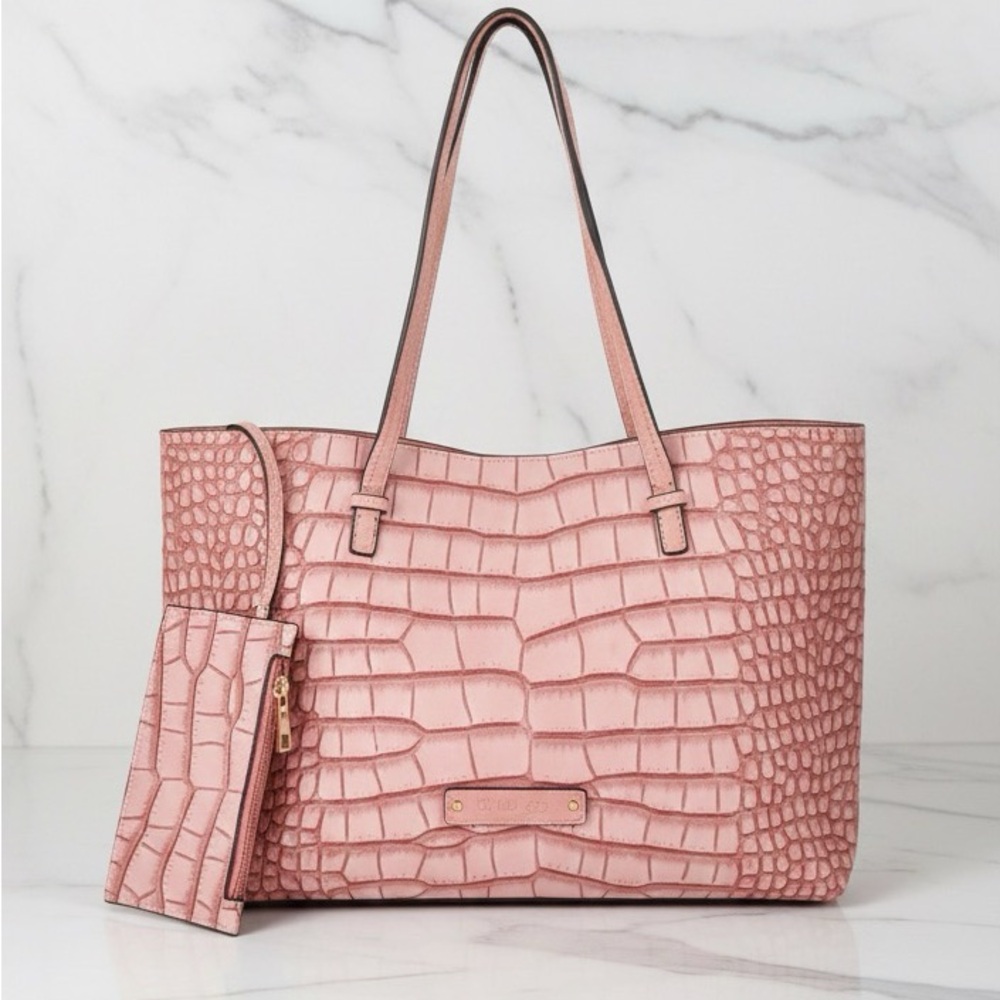 $200 NWT De Vesi Tote De L'amour Pink Crocodile-Embossed Tote Bag